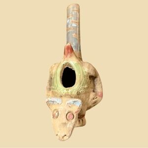 Antique Pre-Columbian Inspired Terracotta Zoomorphic Ceremonial Pipe